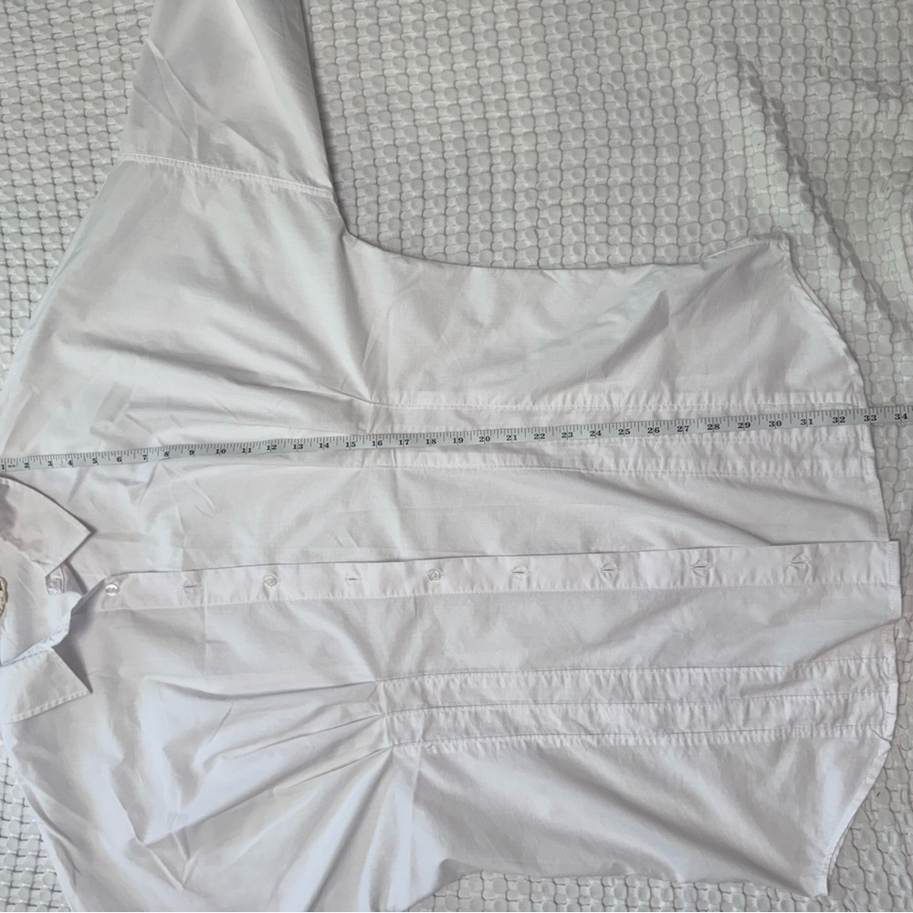Long White Cotton Blend Button-Up Shirt size L - Picture 8 of 11